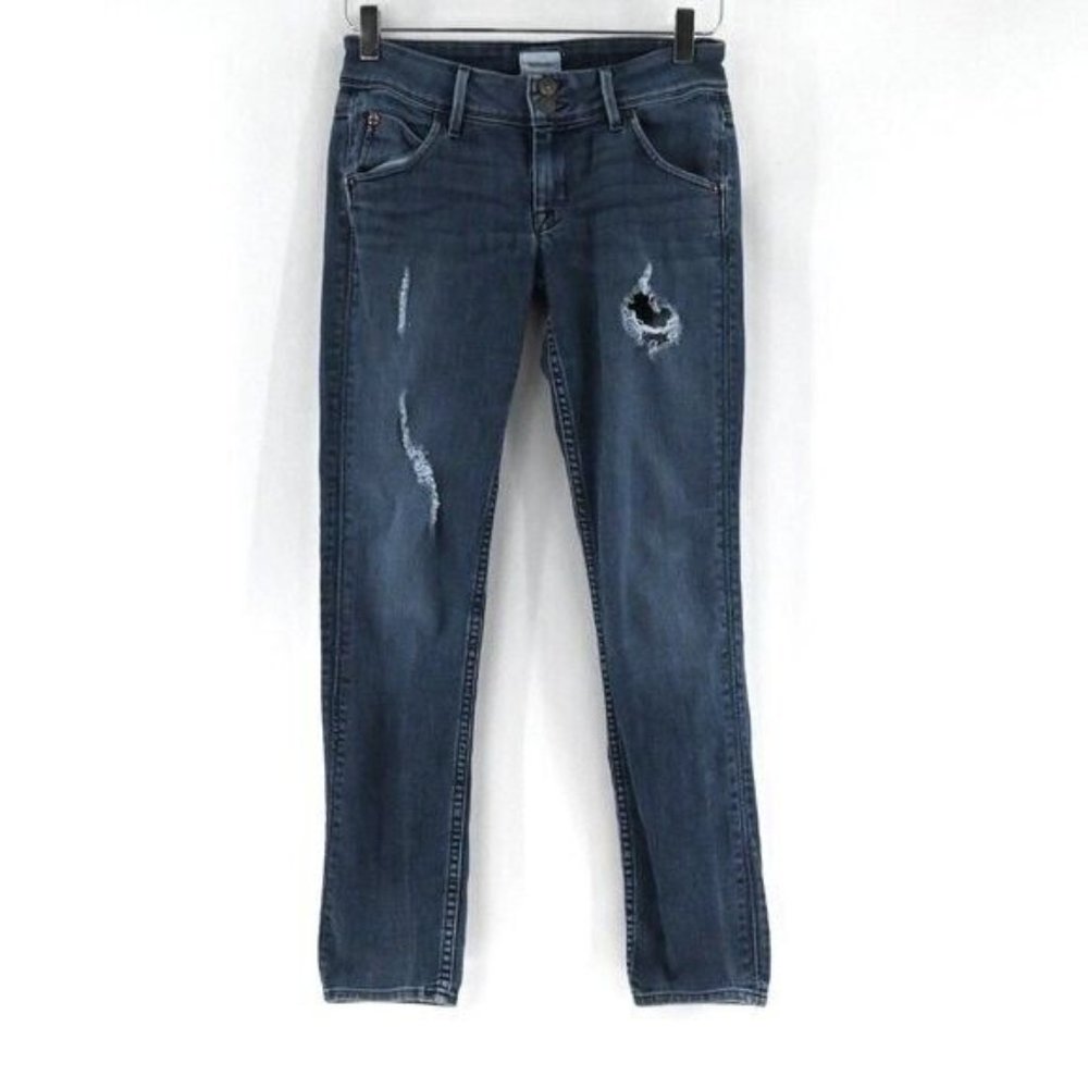 HUDSON Collin Flap Skinny Ankle Ripped Jeans Medium Wash Distressed Womens Sz 25 - Picture 2 of 8